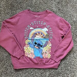 Lilo‎ And Stitch Sweatshirt 2XL Stitch Disney Maroon Flower